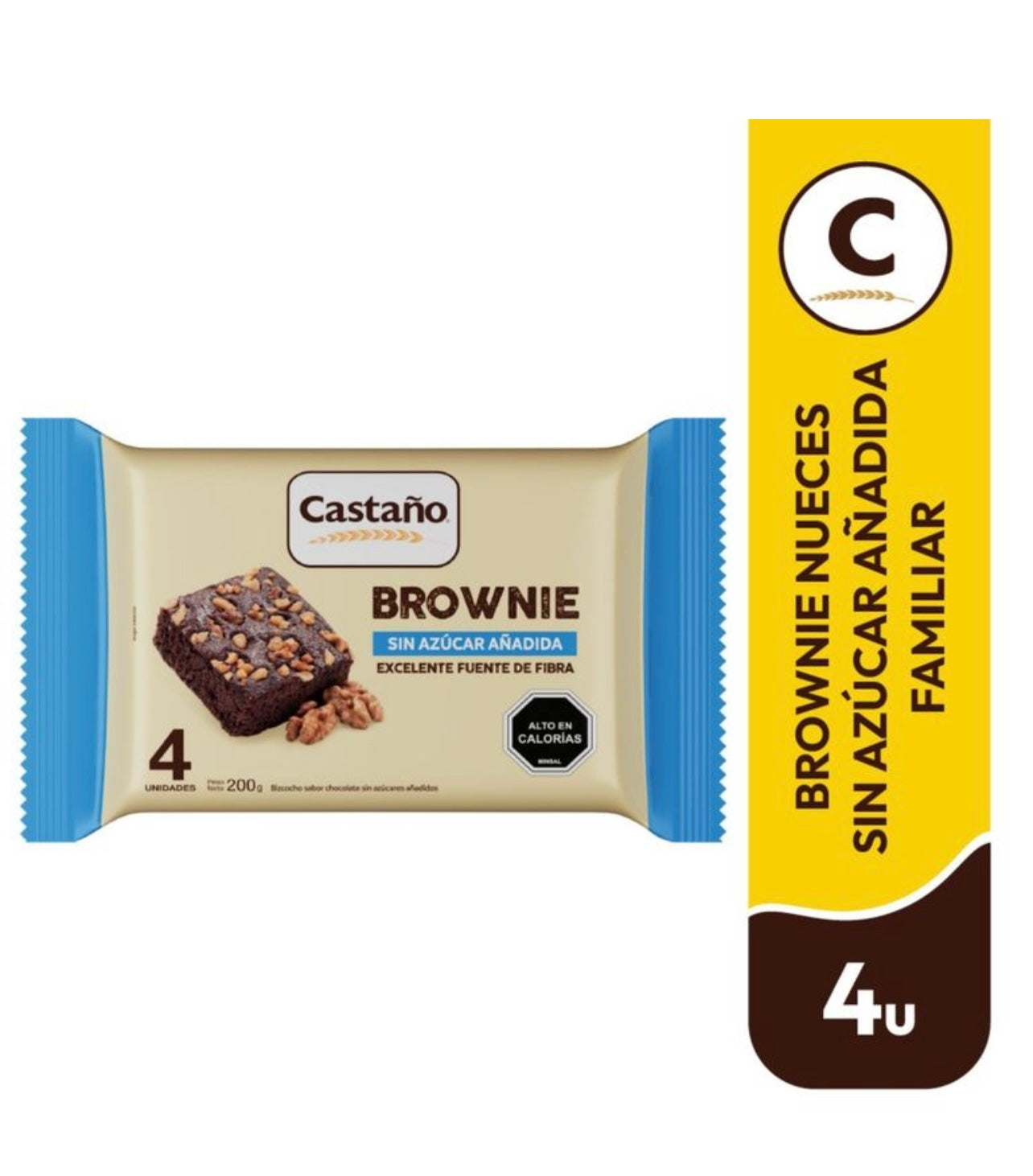 Brownie sin azúcar añadida, Castaño 4 unidades