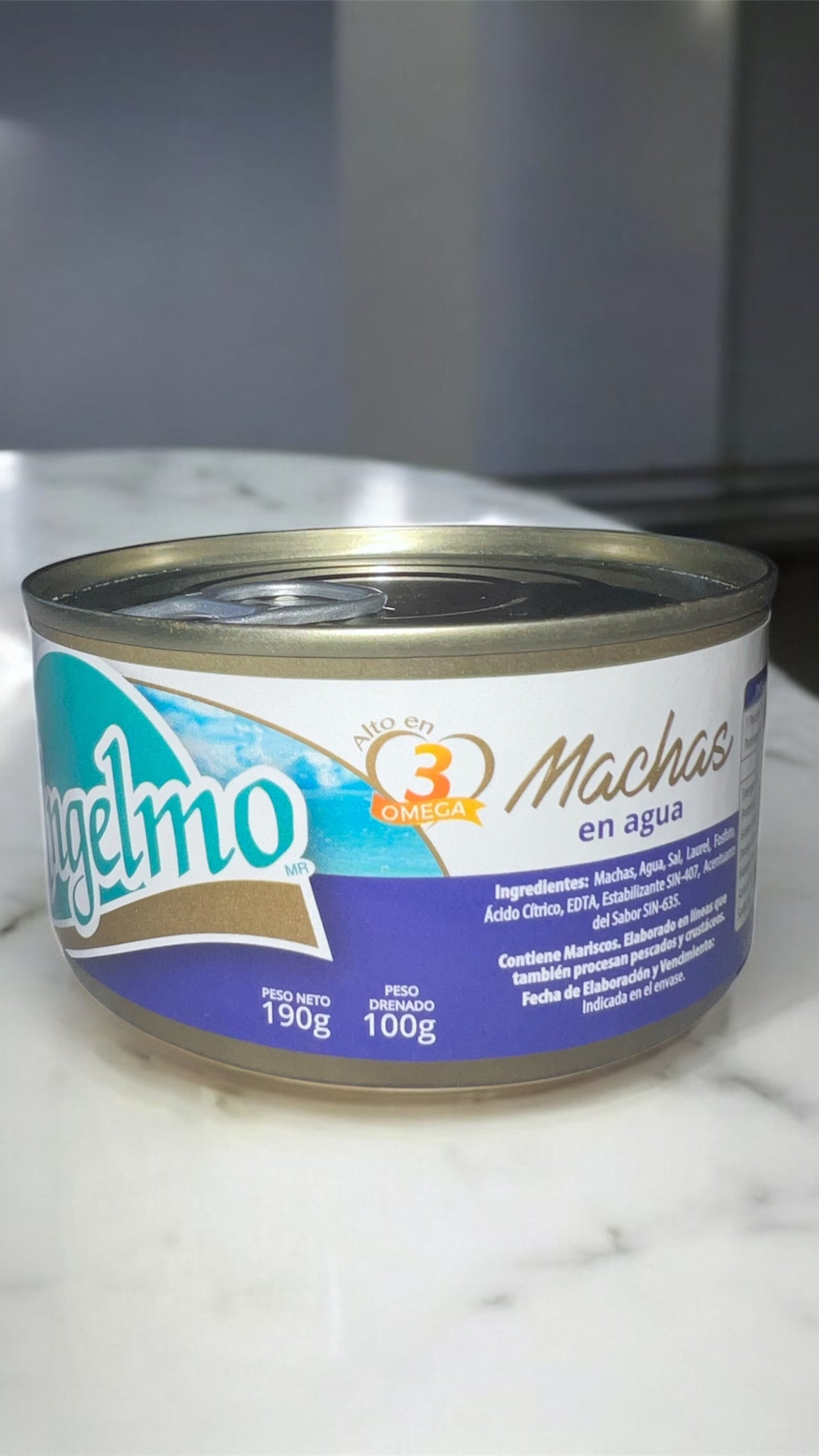 Machas Angelmo en Agua, Enlatadas, Alto Omega-3, 190g Peso Neto