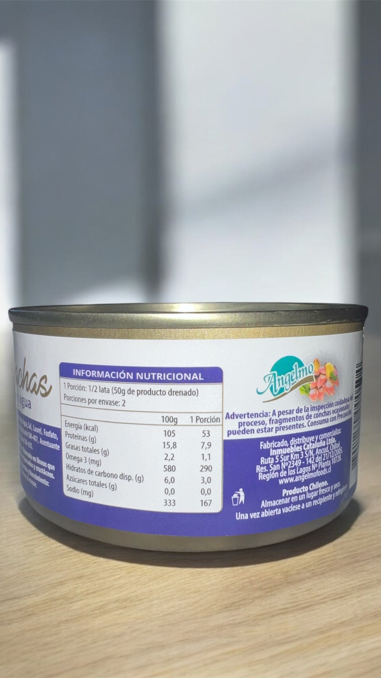 Machas Angelmo en Agua, Enlatadas, Alto Omega-3, 190g Peso Neto