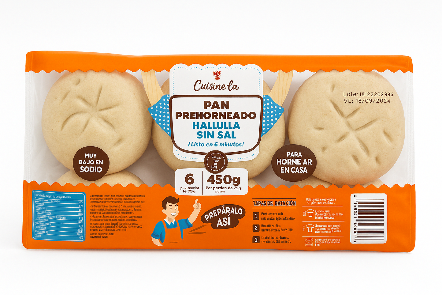 Pan prehorneado sin sal 6 unidades