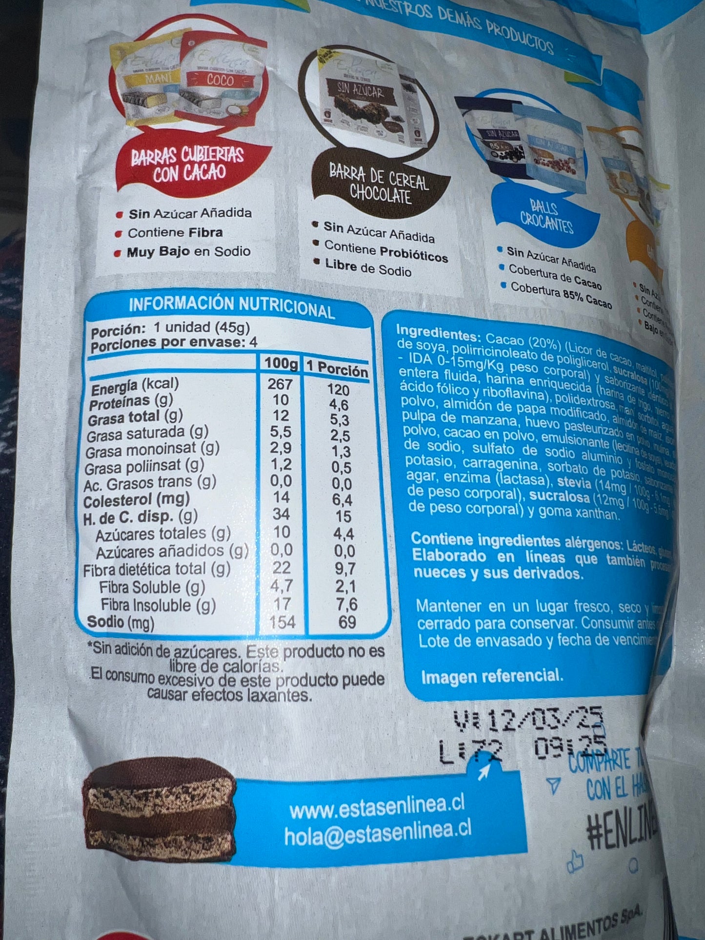 Alfajor en línea, sin azúcar añadida 180gr