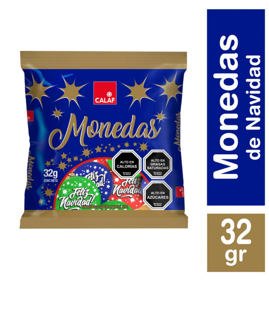 Monedas de Navidad 32gr, 7 monedas de chocolate