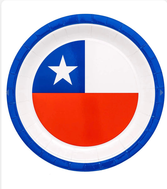Platos de Papel Fiestas Patrias – Diseño Bandera de Chile 23cm, 10u