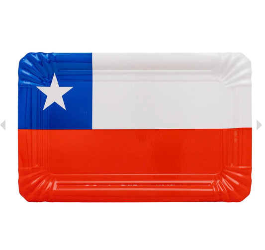 Platos Rectangulares de Papel – Diseño Bandera de Chile, 6 unidades 20x13cm