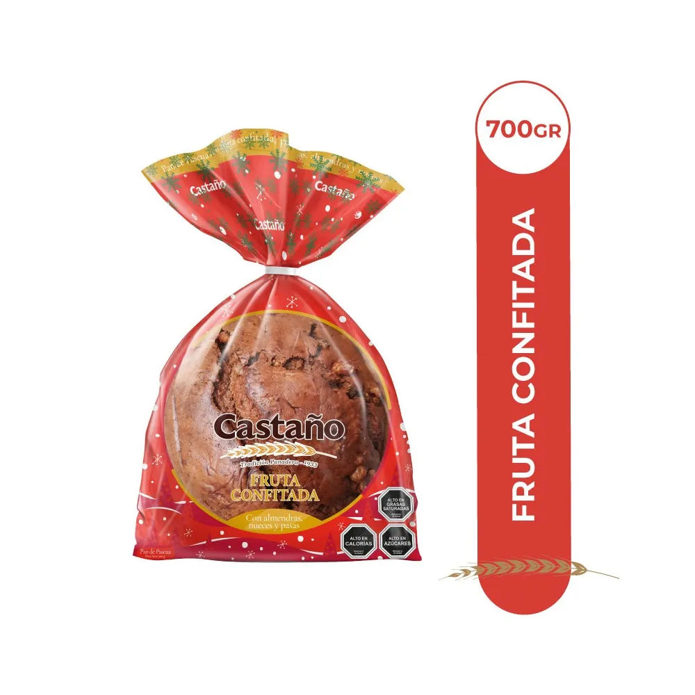 Pan de pascua castaño fruta confitada, Almendra, nueces y pasas 700gr