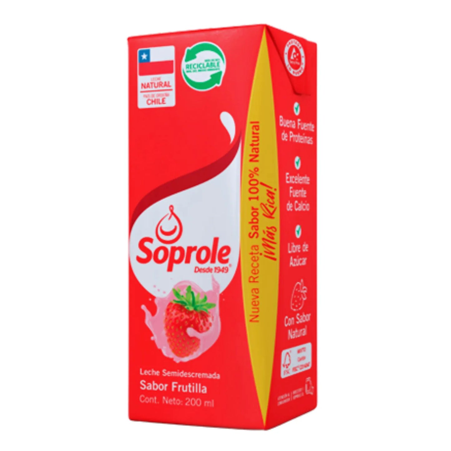 Leche soprole frutilla semidescremada 200ml