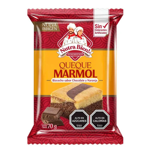 Queque marmol sabor chocolate y naranja 70gr