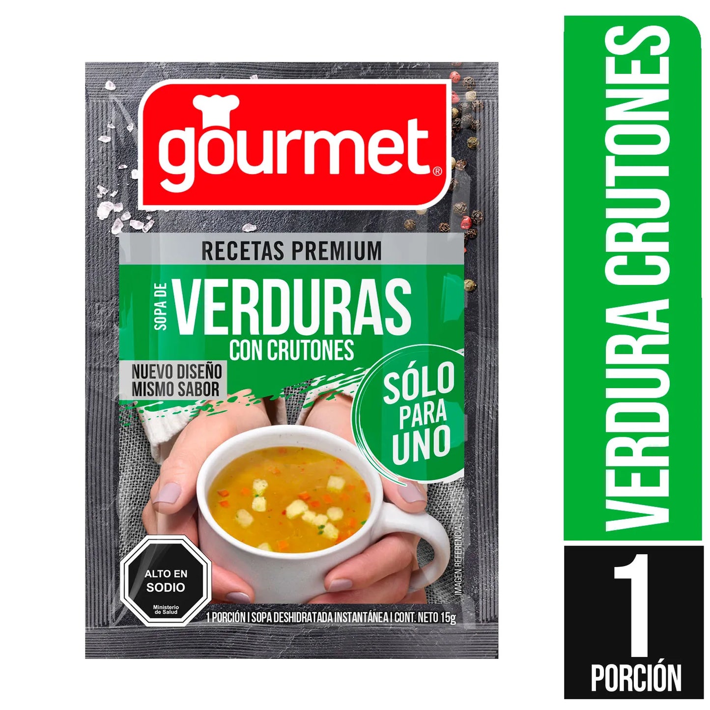 Sopa de verdura con crutones, para uno Gourmet