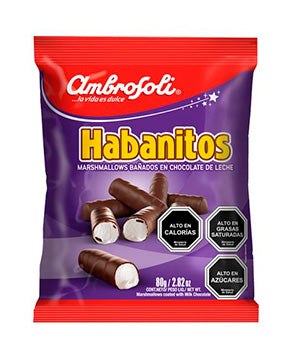 Habanitos, marshmallow bañados en chocolate, 80gr