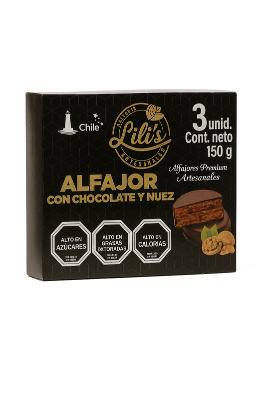 Alfajor con chocolate y nuez 3 unidades